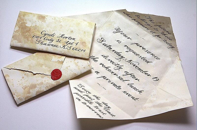 Wedding Invitations Vintage - Handmade Calligraphy with Wax- Made to order