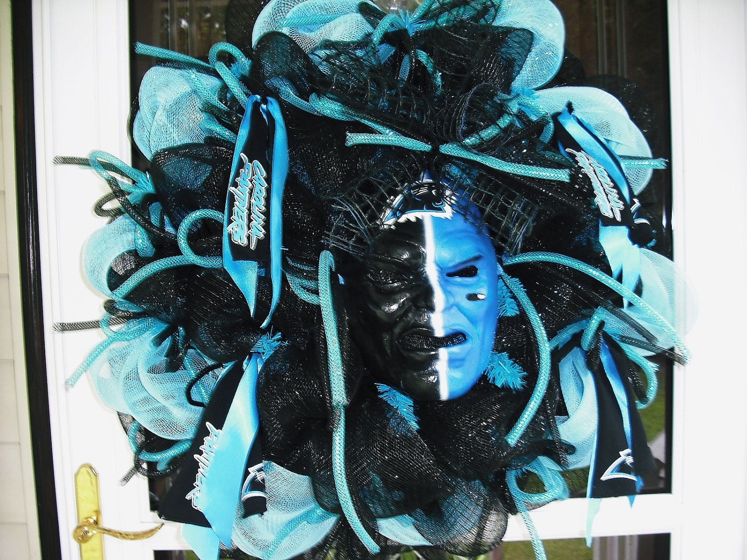 NC Panthers Deco Mesh Door Wreath