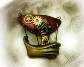 Polymer clay jewelry, fantasy jewelry, flying machine polymer clay pendant
