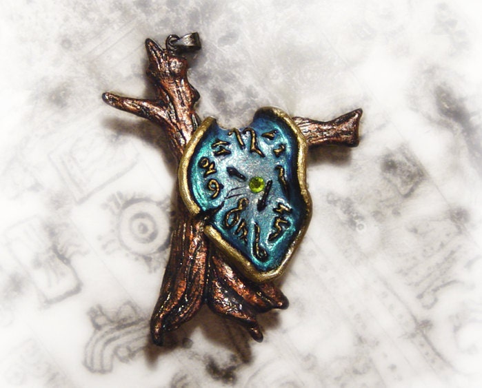 Dali's melting clock art pendant, art jewelry, wearable art, polymer clay pendant