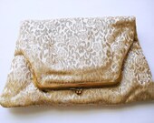 Vintage 50s gold lamÃ© clutch/ purse by George Morris for Bergdorf Goodman embellished with flowers - Vintagiality