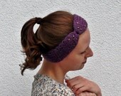purple knit headband with studs headwrap