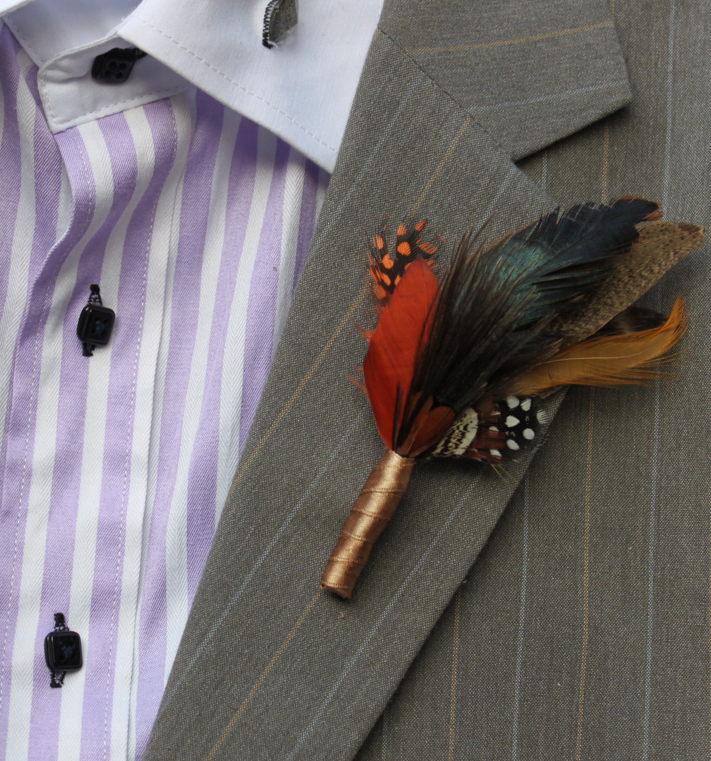 Feather Boutonnière,    (Bottonhole) - Wedding Boutonnieres, Groom