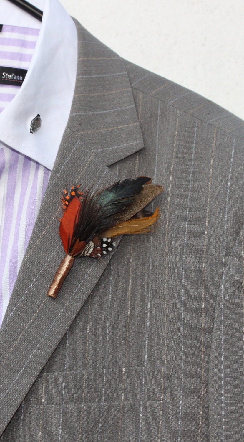 Feather Boutonnière,    (Bottonhole) - Wedding Boutonnieres, Groom
