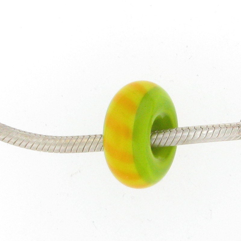 large hole glass bead, charm bracelet beads, lime yellow