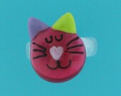 cat ring - handmade lampwork glass rings - fuschia - cat jewelry