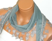 Fashion Gray Scarves. Summer trend scarf. Turkish Fabric Fringed Guipure Scarf ..bandana,headband,wedding,bridal,authentic, romantic,