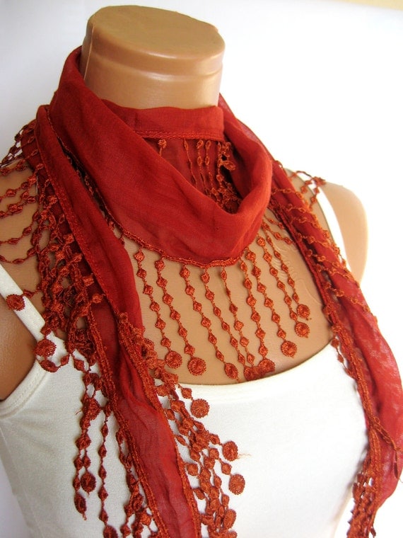 Cinnamon Scarf, Fabric Fringed Guipure Turkish Scarf ..bandana,headband,wedding,bridal,authentic, romantic, elegant,