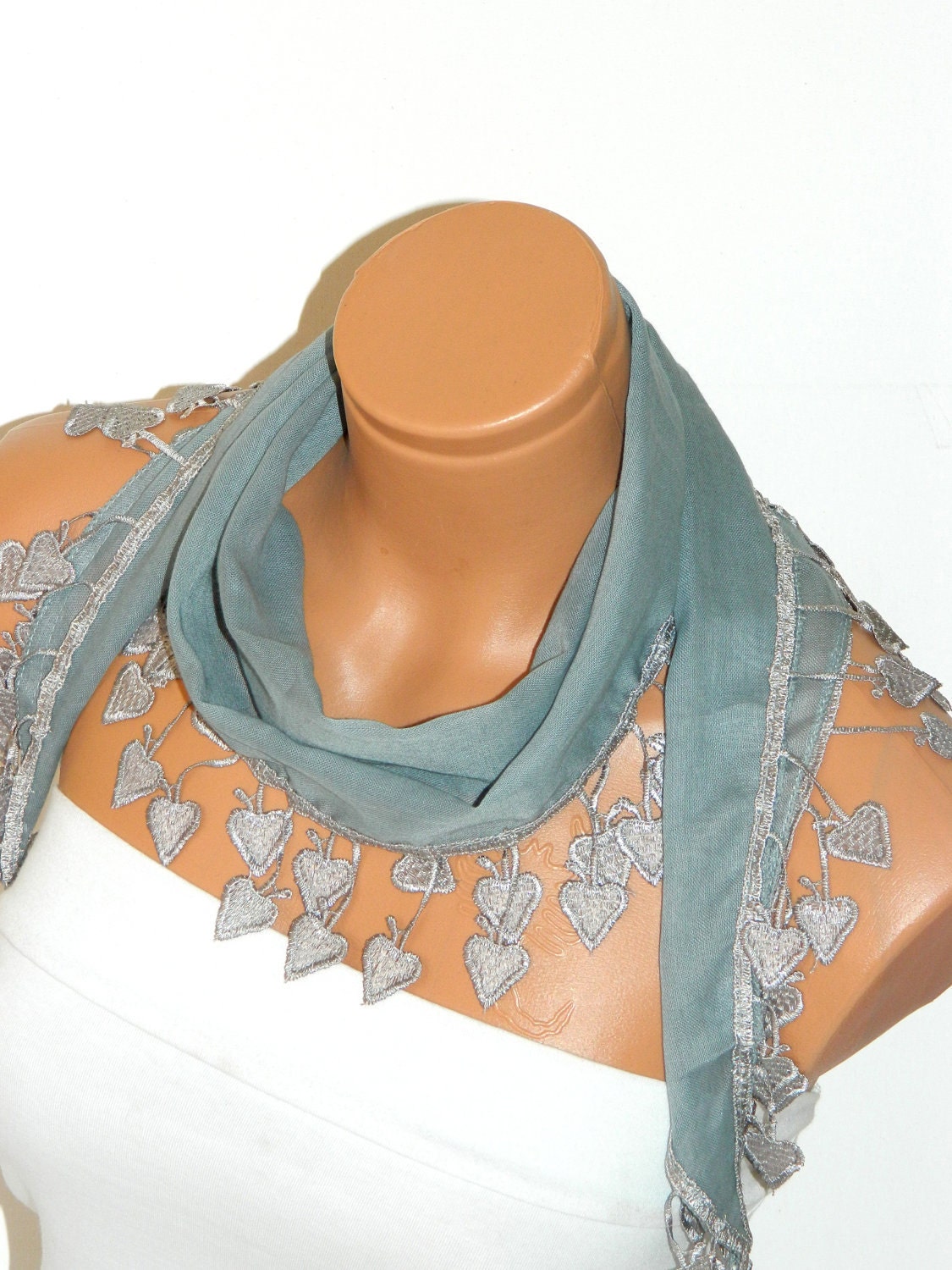 Fashion Gray Scarves. Summer trend scarf. Turkish Fabric Fringed Guipure Scarf ..bandana,headband,wedding,bridal,authentic, romantic,
