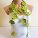 Hand made green crochet Scarf,Olive Green Flower Lariat Scarf. Fashion Flower Scarves, Necklace...