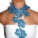 Handmade crochet Blue Lariat Scarf. Fashion Flower Scarves, Necklace...