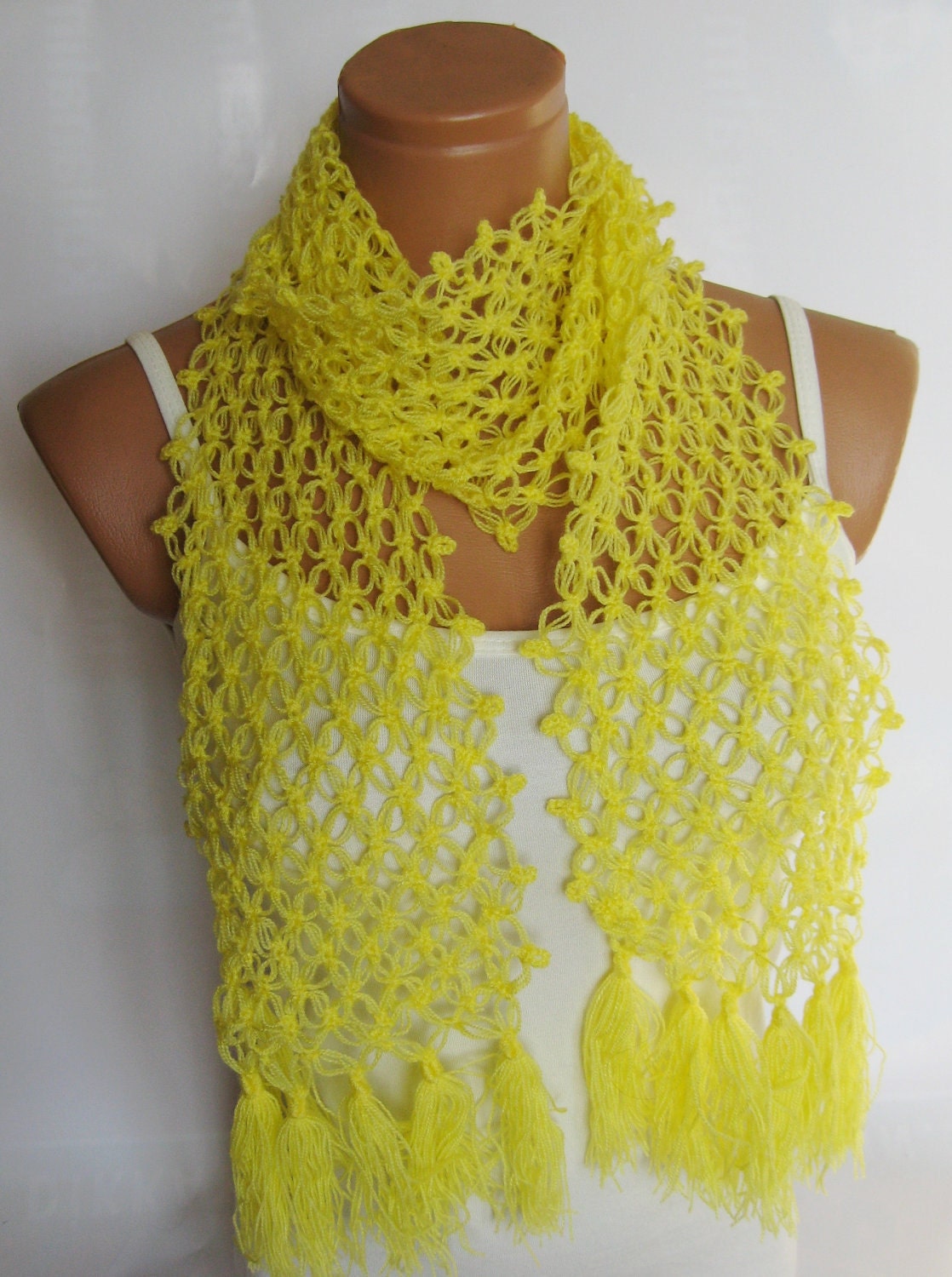 Crochet Yellow Scarf, spider web scarf, Crochet Women Accessory...