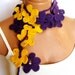 Hand made Crochet Flower Purple, Yellow, Lariat Scarf. Fashion Flower Scarves, Necklace...