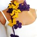 Hand made Crochet Flower Purple, Yellow, Lariat Scarf. Fashion Flower Scarves, Necklace...