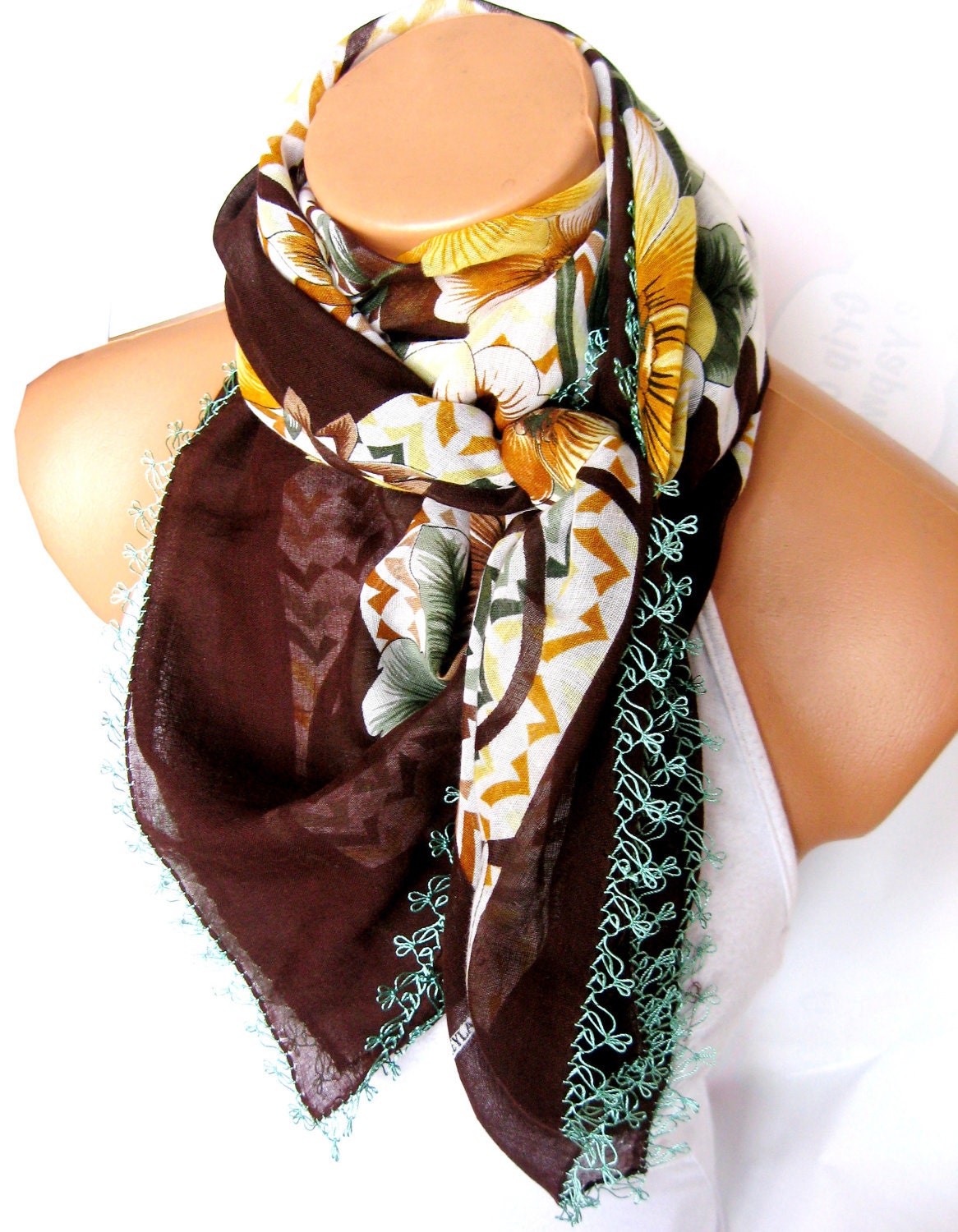 Turkish Yemeni OYA Scarf .Brown, Mustard, Mint, .bridal,scarf,authentic, romantic, elegant, fashion, personalized design...