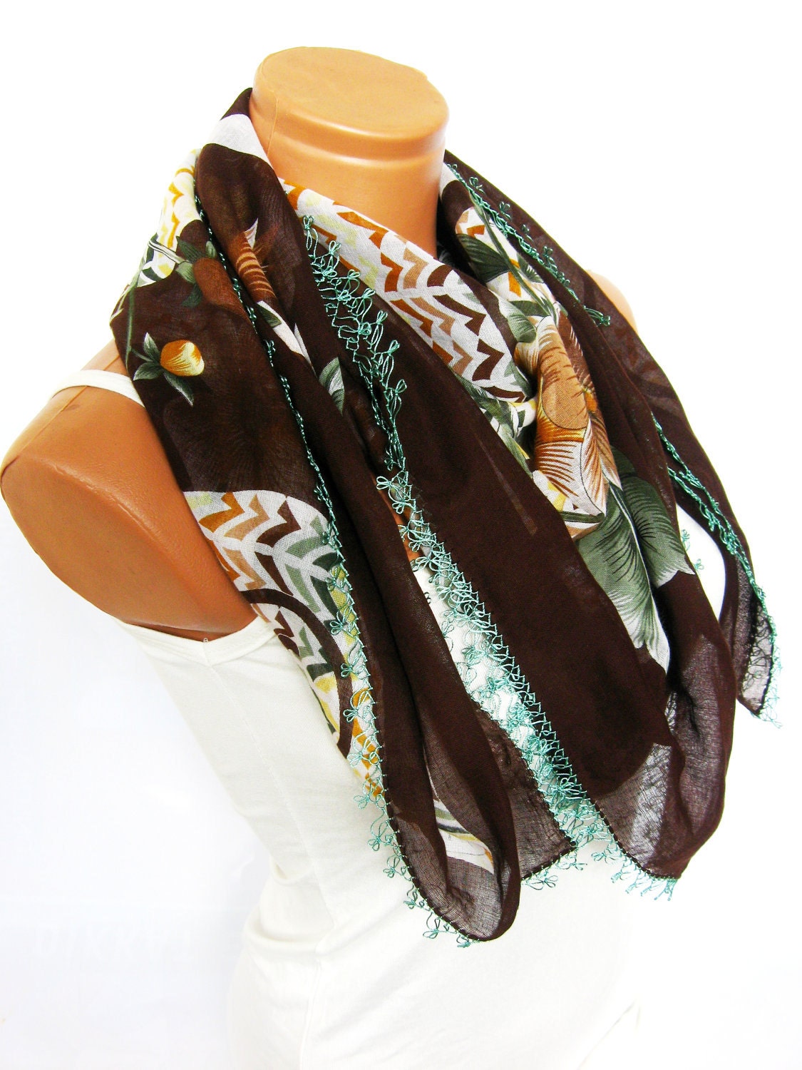 Turkish Yemeni OYA Scarf .Brown, Mustard, Mint, .bridal,scarf,authentic, romantic, elegant, fashion, personalized design...