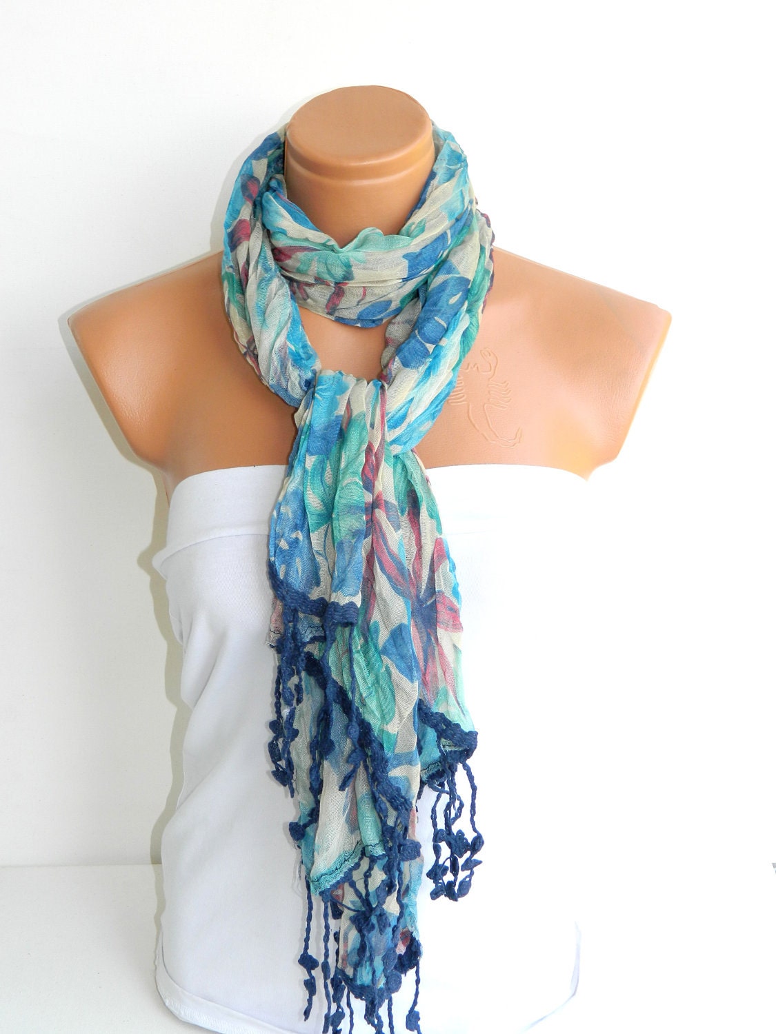 Multicolor Scarf. Turkish Fabric Fringed Guipure Scarf ..bandana,headband,wedding,bridal,authentic, romantic, elegant,