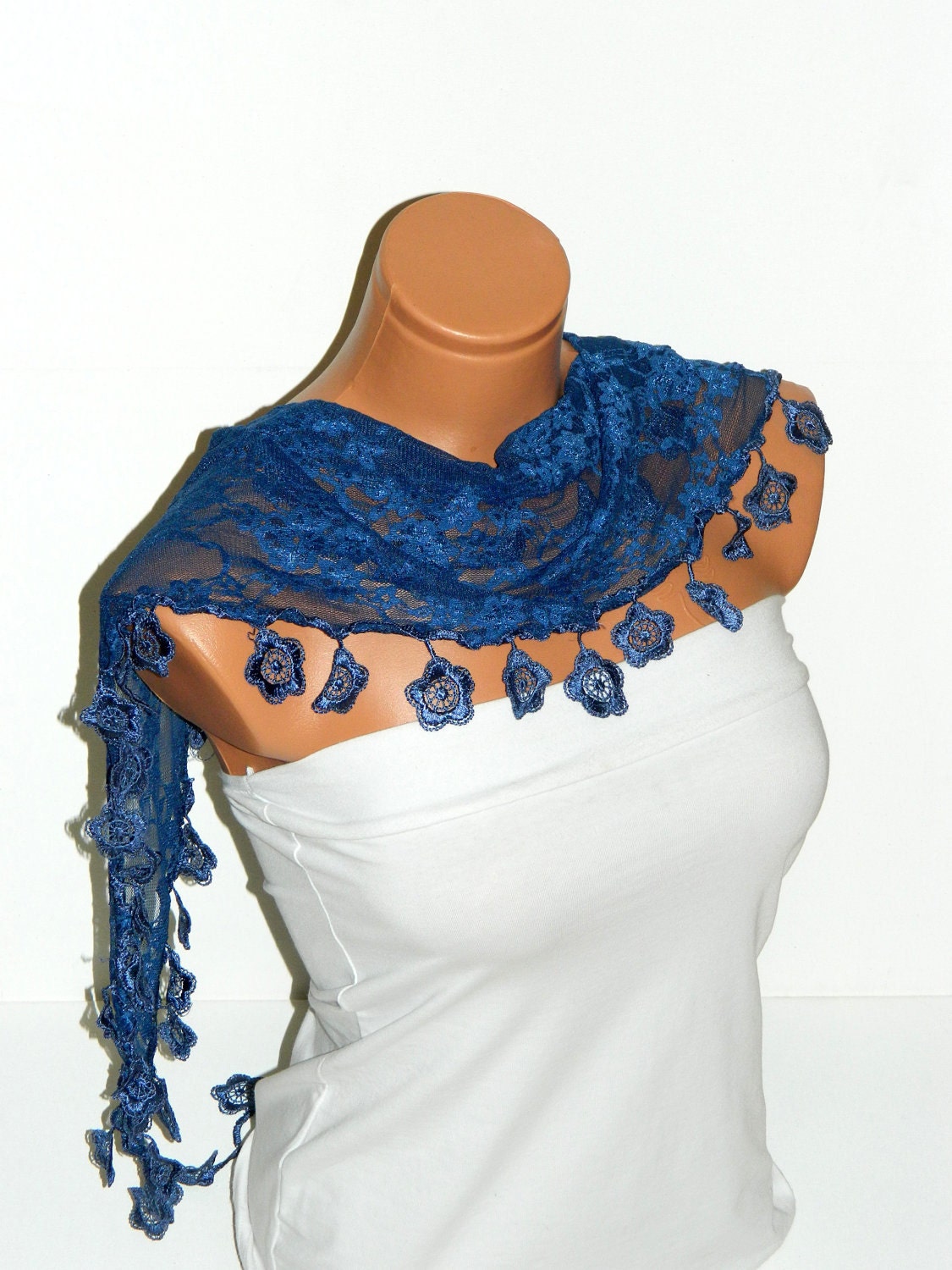 Personalized Design Blue Scarf. Turkish Fabric Fringed Guipure Scarf ..bandana,headband,wedding,bridal,authentic, romantic,