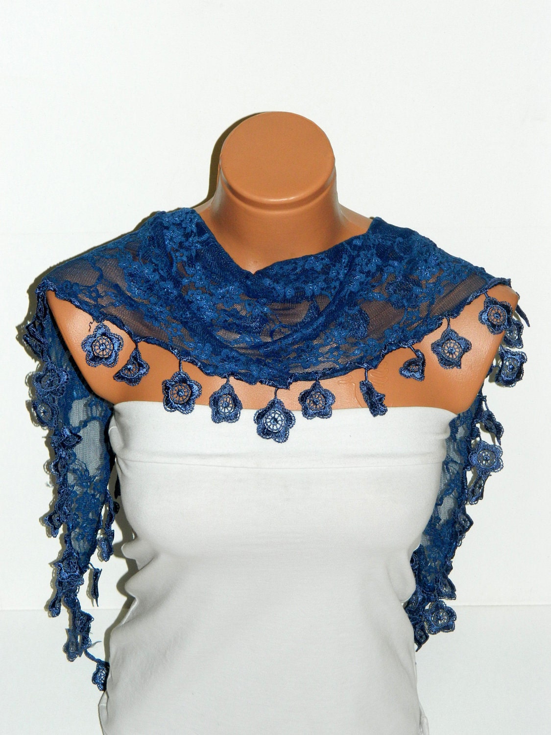 Personalized Design Blue Scarf. Turkish Fabric Fringed Guipure Scarf ..bandana,headband,wedding,bridal,authentic, romantic,