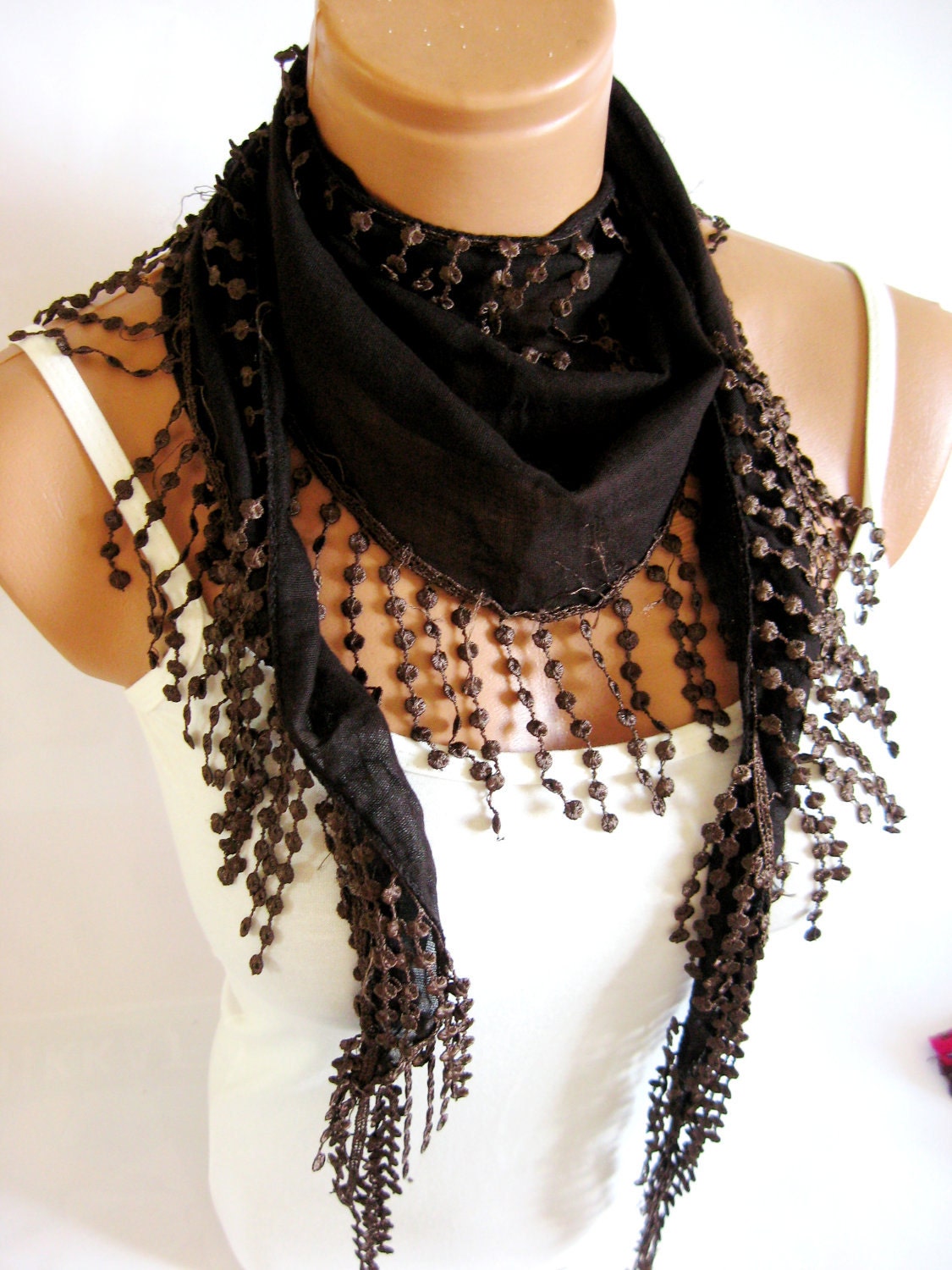 2012 trend Brown Scarf. Turkish Fabric Fringed Guipure Scarf ..bandana,headband,wedding,bridal,authentic, romantic, elegant,