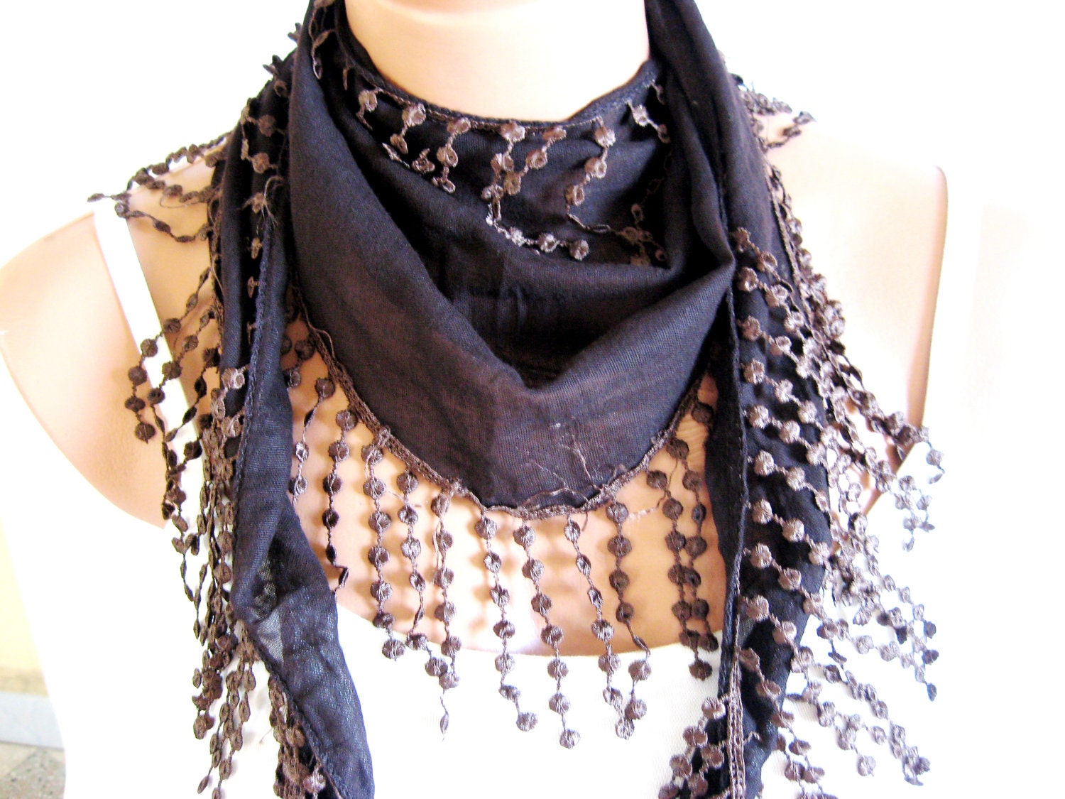 2012 trend Brown Scarf. Turkish Fabric Fringed Guipure Scarf ..bandana,headband,wedding,bridal,authentic, romantic, elegant,