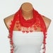 Personalized Design red Scarf. Turkish Fabric Fringed Guipure Scarf ..bandana,headband,wedding,bridal,authentic, romantic, elegant,