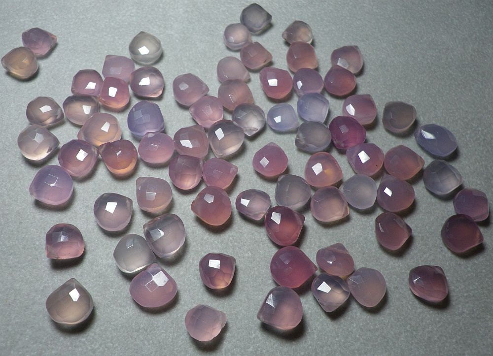Light Pinkish Purple Lavender Chalcedony Faceted Heart Briolettes 10mm to 12mm