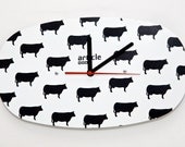 Wall clock -Time to milk- simple black and white metal clock for your stylish kitchen