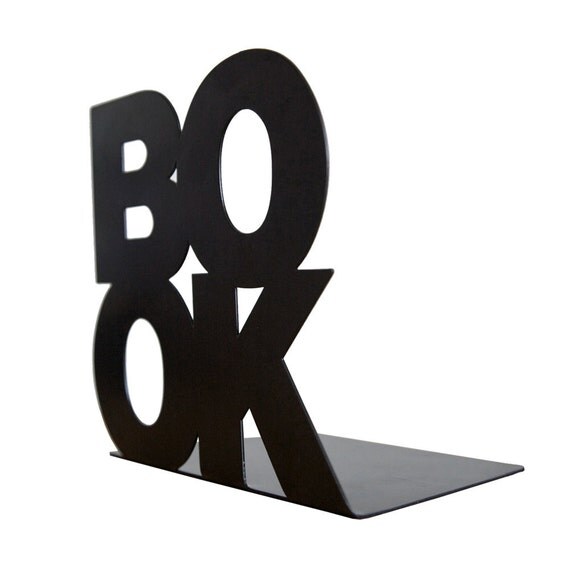Modern stylish bookend BookOne black or white powder coated laser cut metal thick enough to hold books