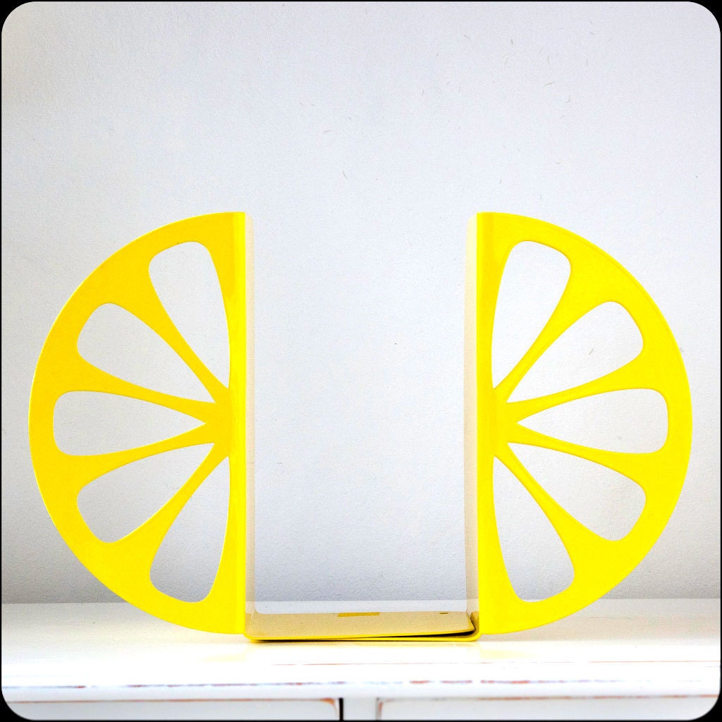 SALE - Bookends - Lemon - laser cut for precision these metal bookends will hold your favorite cookbooks (or just books)