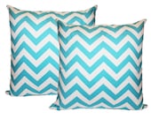 Two Girly Blue Chevron Pillow Covers 18" x 18" - Premier Prints - Hidden Zipper Closure