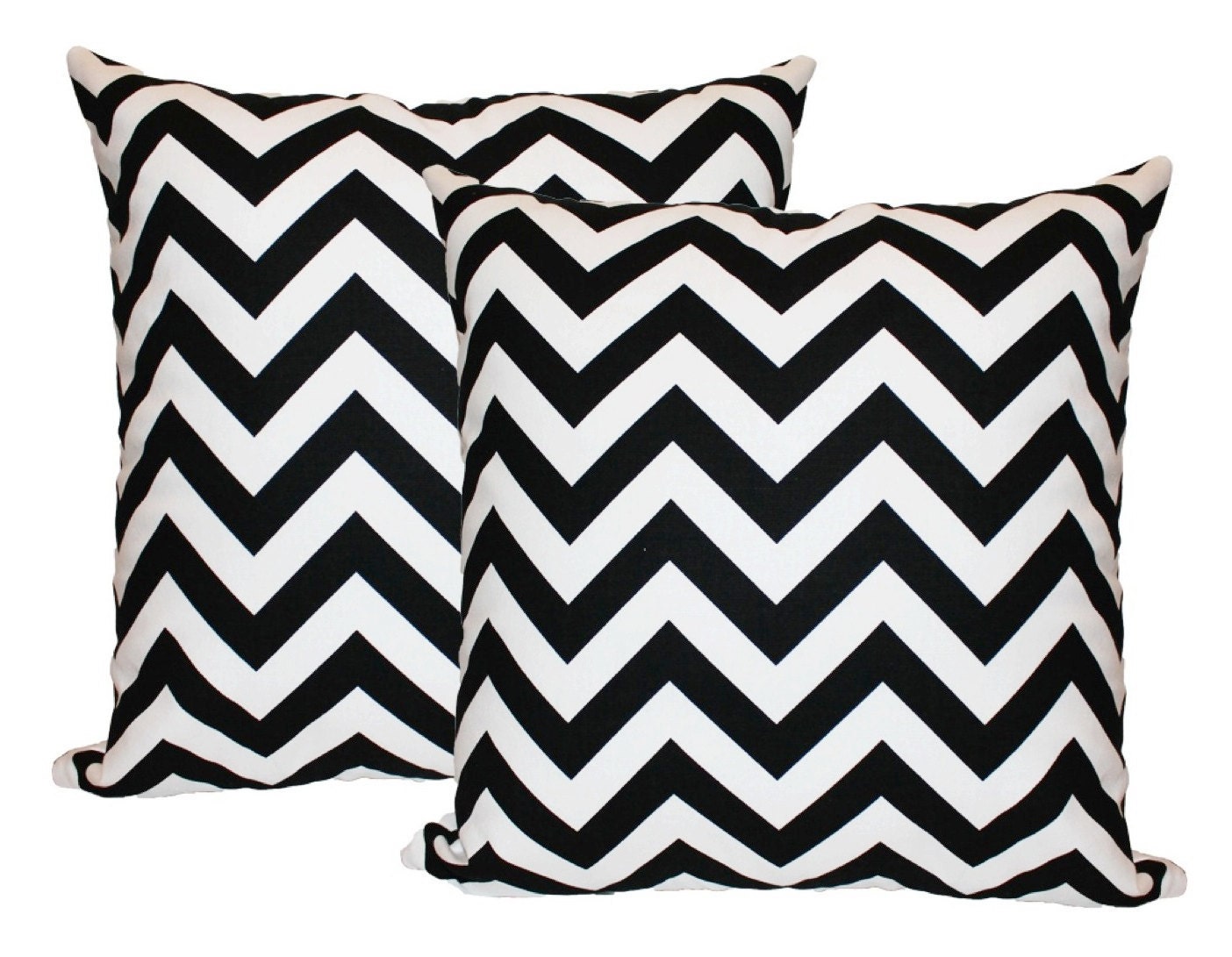 Two Black & White Chevron Pillow Covers 20" x 20" - Premier Prints - Hidden Zipper Closure