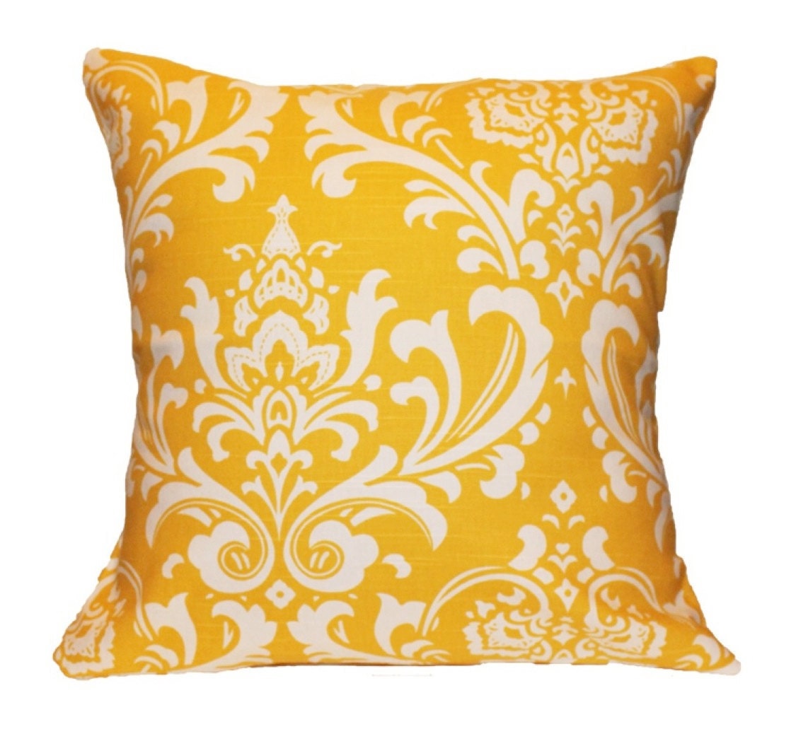 Yellow Damask Pillow Cover Euro 22" x 22" or 24" x 24" Hidden Zipper Closure