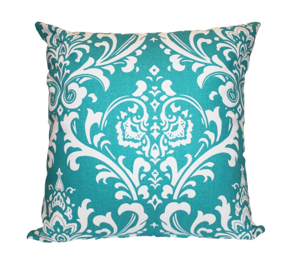 Turquoise Damask Pillow Cover 20" x 20" Hidden Zipper Closure