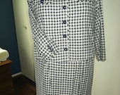 Super Plus Sized Couture Silk Navy & Off White Houndstooth Check Suit