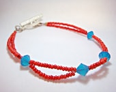 Coral Red and Caribbean Blue Swarovski Crystal Bracelet