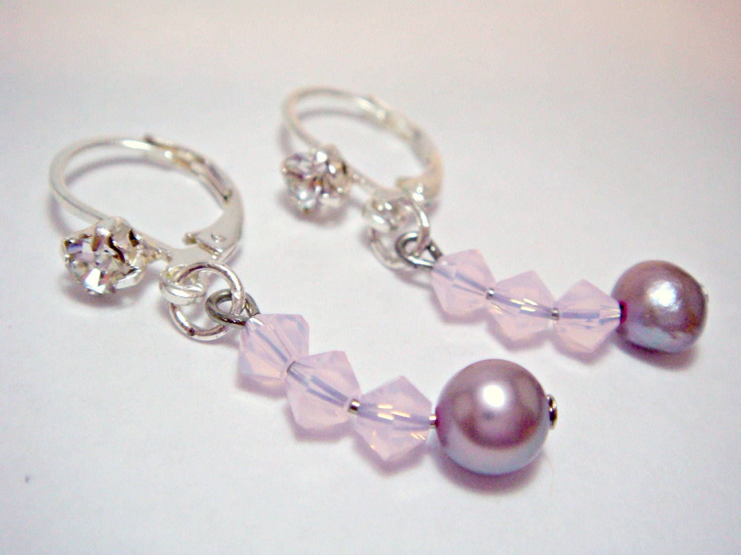 Pink Opal Swarovski Crystal and Mauve Freshwater Pearl Earrings