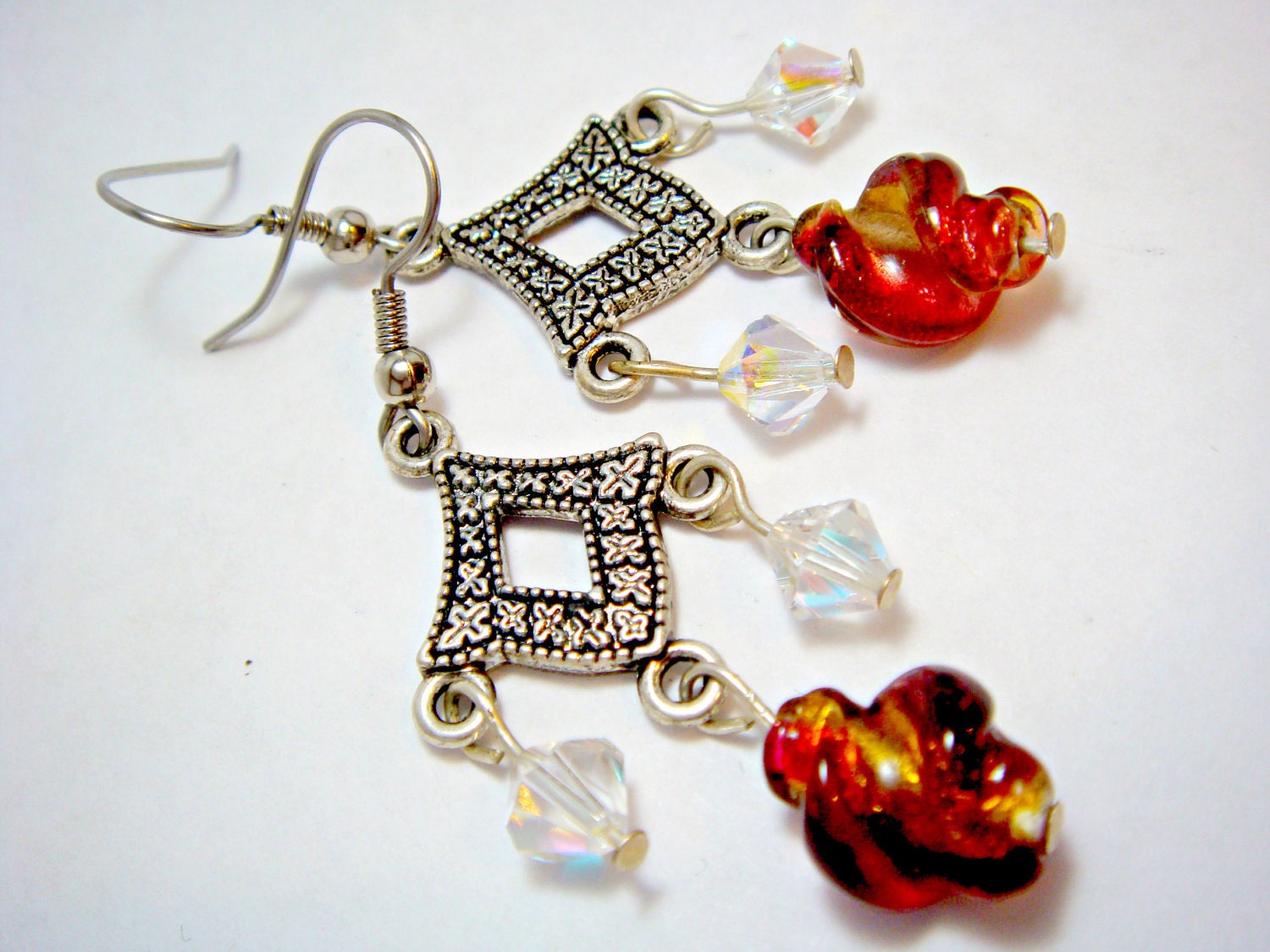 Red and Gold Twist Chandelier Earrings