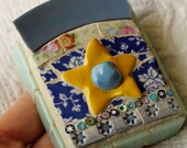 Yellow flower, mixed media mosaic, vintage china