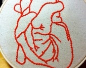 Hand Embroidered Wall Art - Red Heart