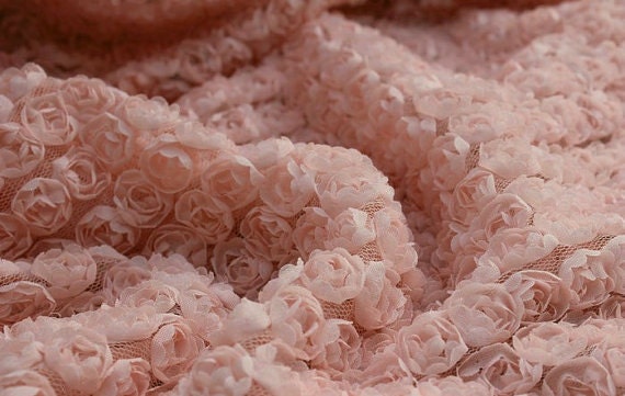 SALE 3D Pink Rosette Fabric Photography Mesh Fabric Wedding Bridal Dress Fabric Alterations DIY Wide Costume Dress Fabric Crafts Supplies