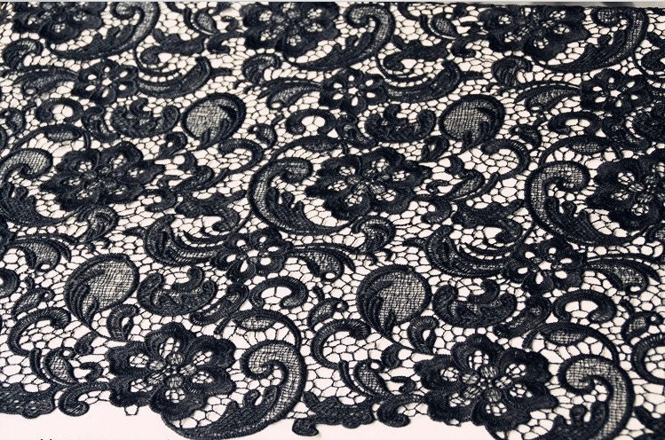 Black Lace Fabric Crocheted Retro Florals Hollowed Pattern Fashion Design