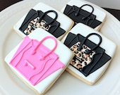 Celine Inspired Mini Luggage Tote Bag decorated cookies- Leopard, Neon Fluorescent Pink,and Black