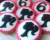 Barbie Silhouette and Number decorated cookies in hot pink and black- perfect for your birthday party favor