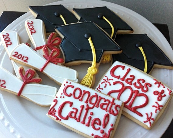 2012 Graduation Decorated Cookies- Caps and Diplomas and personalized congrats