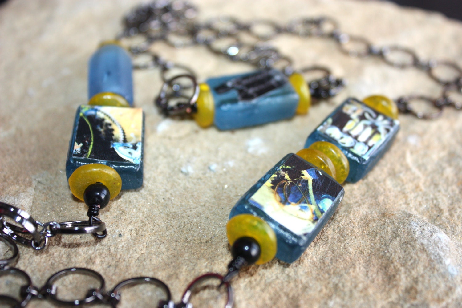 Necklace - Blue Groove Label and Recycled Glass