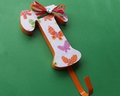 Girls Letter Initial Hook Towel, Backpack, Jacket, Coat Jewelry, Purse, Wood Butterflies