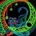 Original Mixed Media - Cheshire Moon - Black Light Rave Crescent Kitty Cat Arcane Pagan Celestial