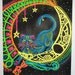 Original Mixed Media - Cheshire Moon - Black Light Rave Crescent Kitty Cat Arcane Pagan Celestial