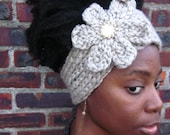 The Billie Holiday-Hand knitted Headband with Vintage Button